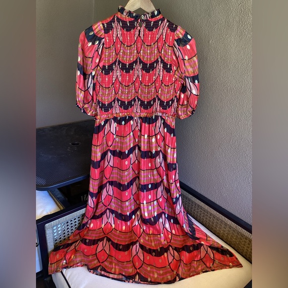 The Odells Metallic Mock Neck Long Sleeve Tiered Midi Cocktail Dress - Picture 4 of 6